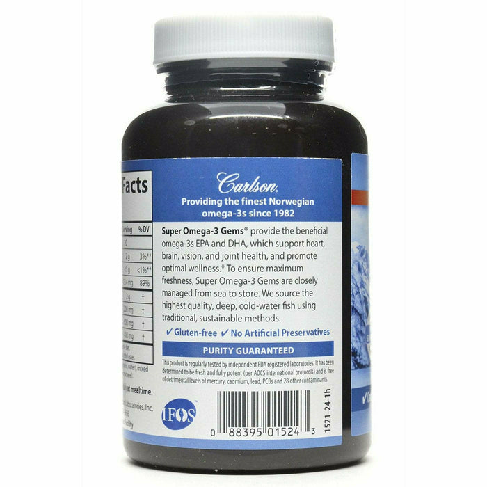 Carlson Labs Super Omega3 Fish Oil 1200 mg 130 softgels suggested use label