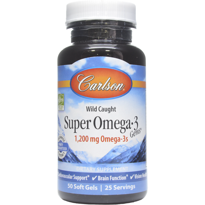Carlson Labs Super Omega3 Fish Oil 1200 mg, 50 softgels, front of bottle