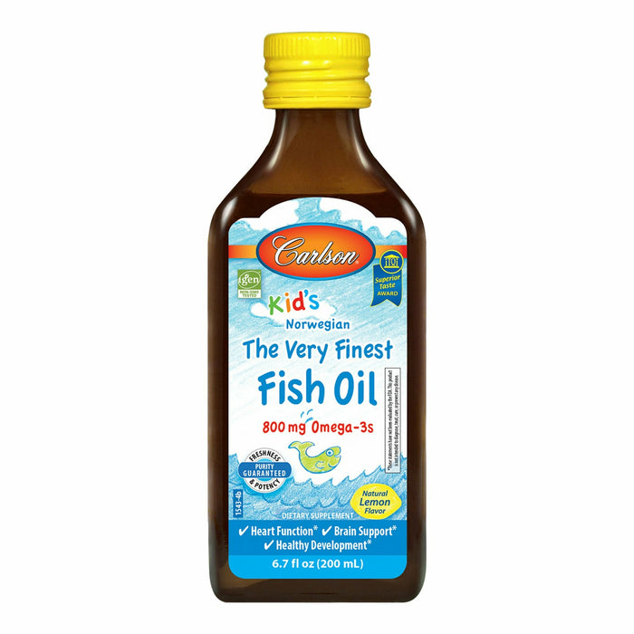 Carlson Labs The Very Finest Fish Oil for Kids Lemon, 200 mL, front of bottle