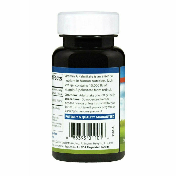 Carlson Labs Vitamin A 15000 IU Palmitate 120 softgels suggested use label