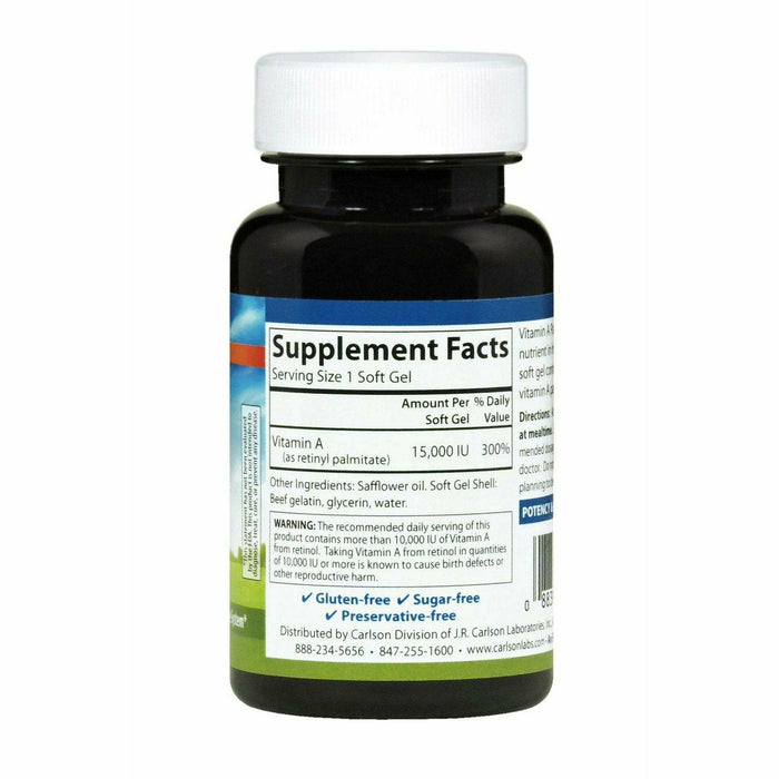 Carlson Labs Vitamin A 15000 IU Palmitate 120 softgels supplement facts label