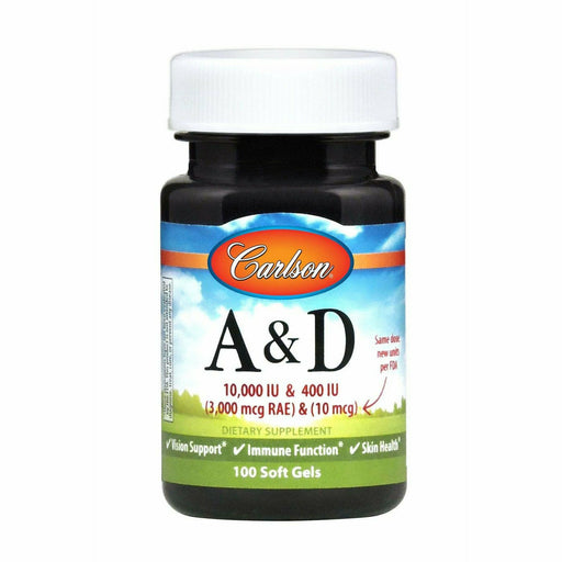 Carlson Labs Vitamin A & D, 100 softgels, front of bottle