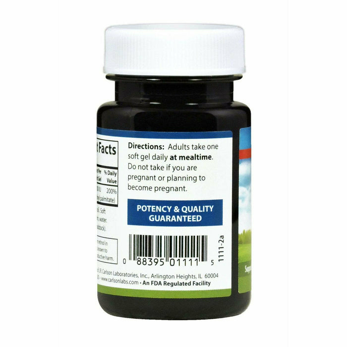 Carlson Labs Vitamin A Natural 10000 IU 100 softgels suggested use label