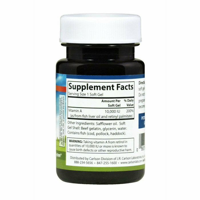 Carlson Labs Vitamin A Natural 10000 IU 100 softgels supplement facts label