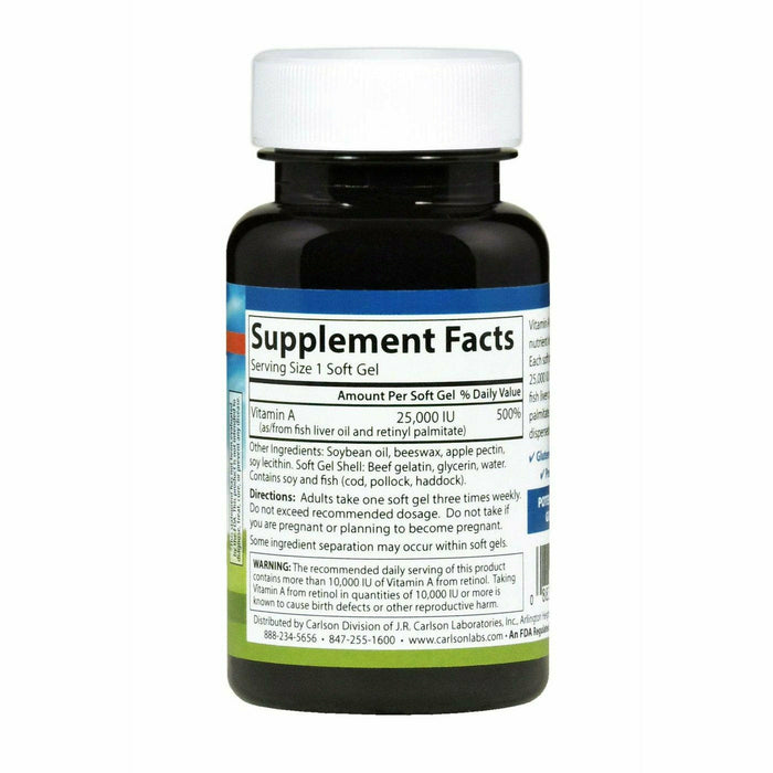 Carlson Labs Vitamin A with Pectin 100 capsules supplement facts label