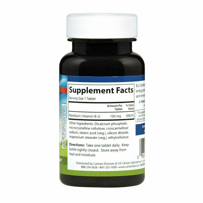 Carlson Labs Vitamin B-2 100 mg 100 tablets supplement facts label