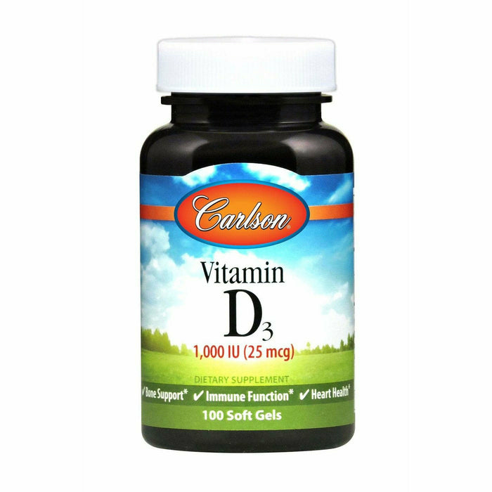 Carlson Labs Vitamin D 1000 IU, 100 softgels, front of bottle