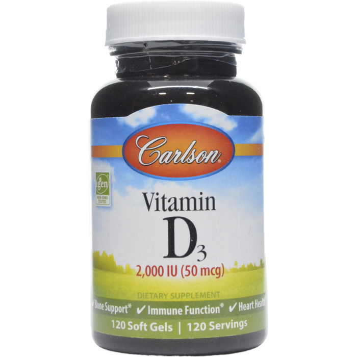 Carlson Labs Vitamin D 2000 IU, 120 softgels, front of bottle