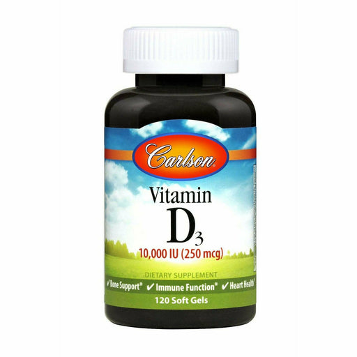 Carlson Labs Vitamin D3 10,000 IU, 120 softgels, front of bottle