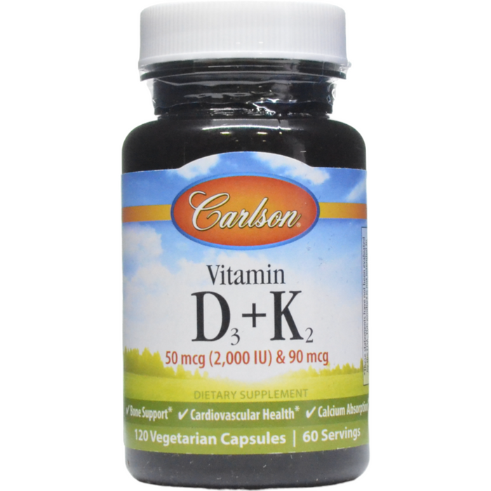 Carlson Labs Vitamin D3 & K2, 120 capsules, front of bottle