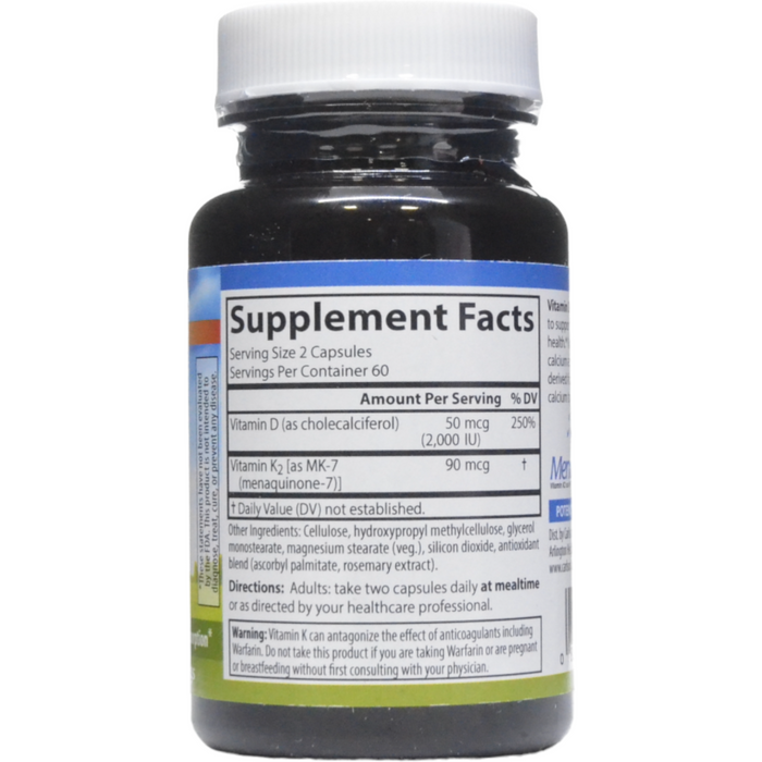 Carlson Labs Vitamin D3 & K2 120 capsules supplement facts label