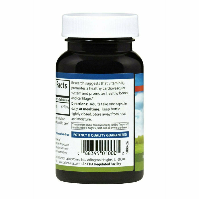 Carlson Labs Vitamin K2 (as MK-4) 5 mg 60 capsules suggested use label