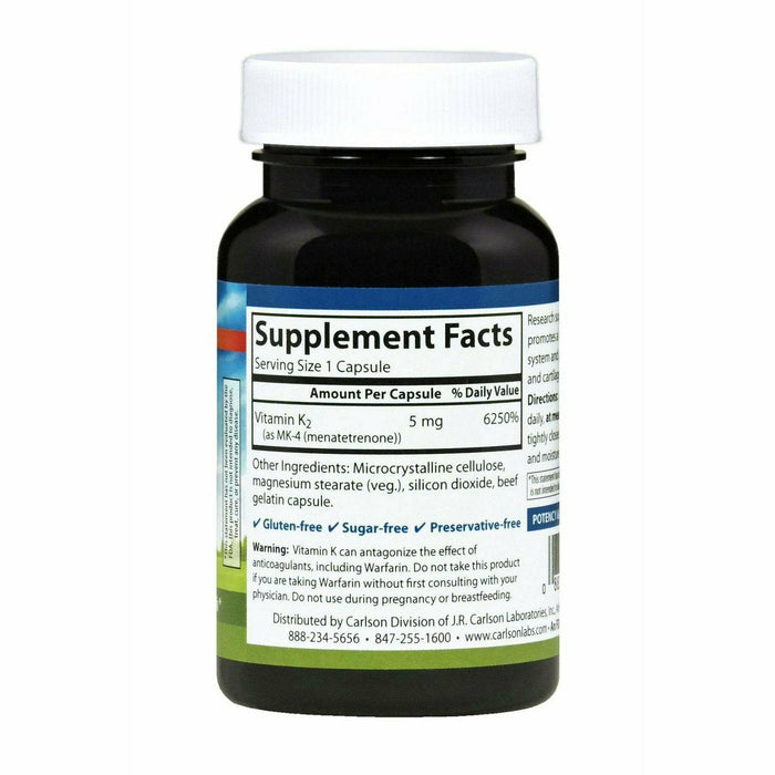 Carlson Labs Vitamin K2 (as MK-4) 5 mg 60 capsules supplement facts label