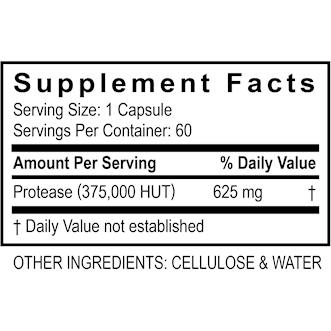 Protease 375K 60 caps by Transformation Enzyme Supplement Facts Label