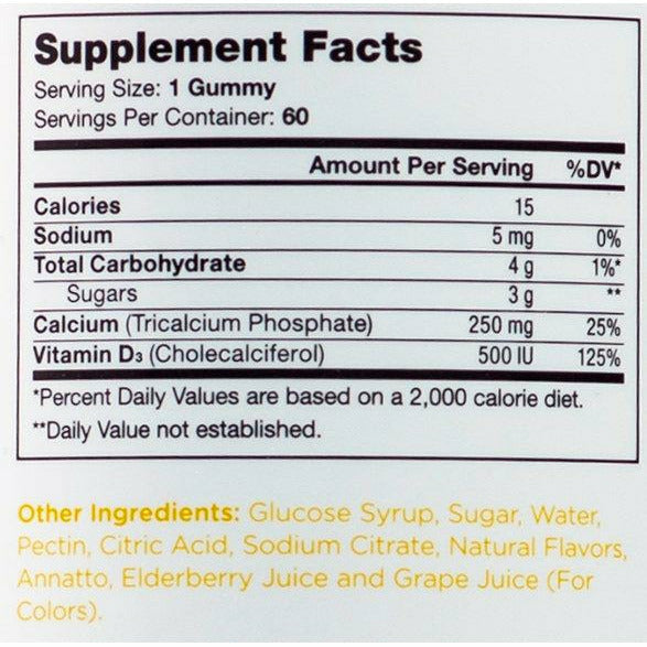 Chapter One B is for Bones 60 gummies supplement facts label