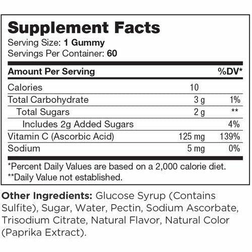 Chapter One C is for Vitamin C 60 gummies supplement facts label