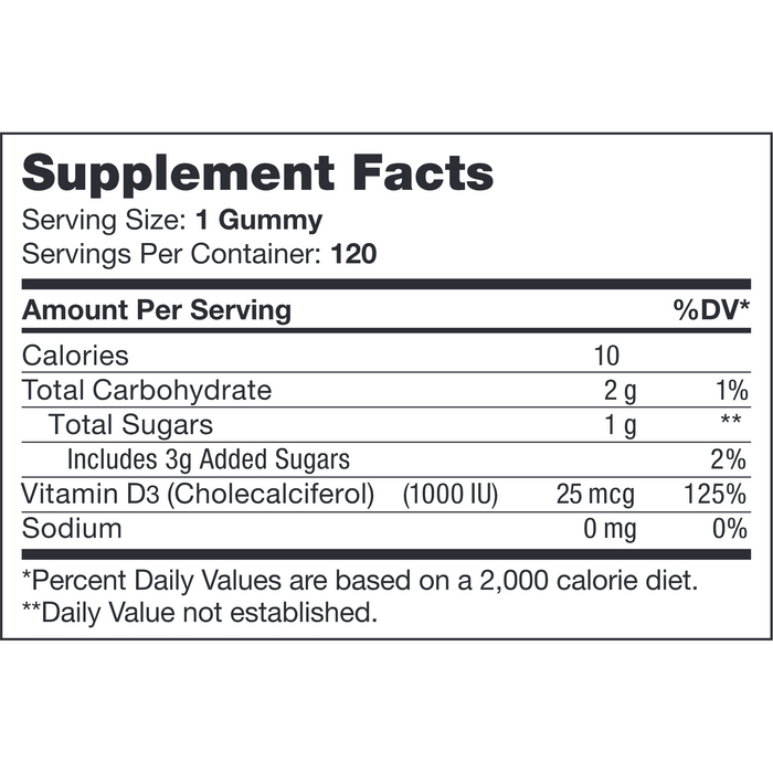Chapter One D is for D3 120 gummies supplement facts label