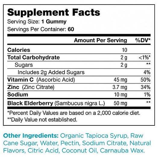 Chapter One I is for Immunity 60 gummies supplement facts label