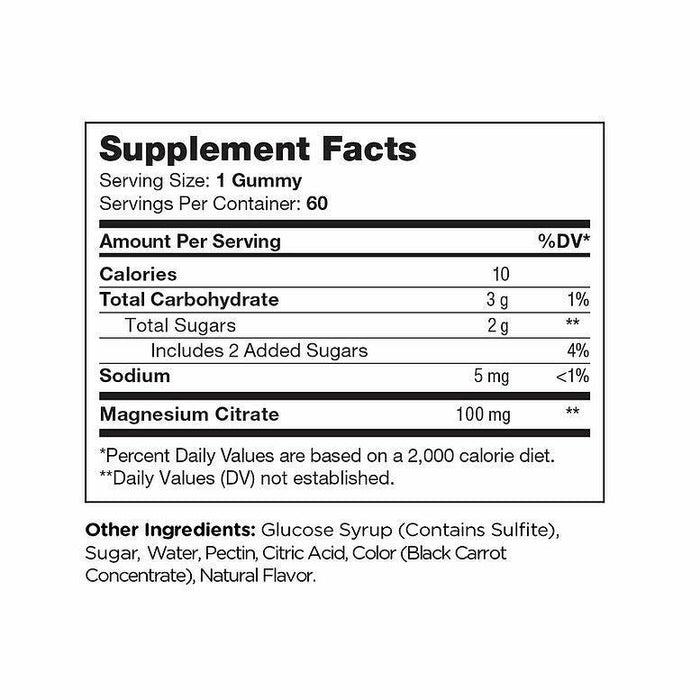 Chapter One M is for Magnesium 60 gummies supplement facts label