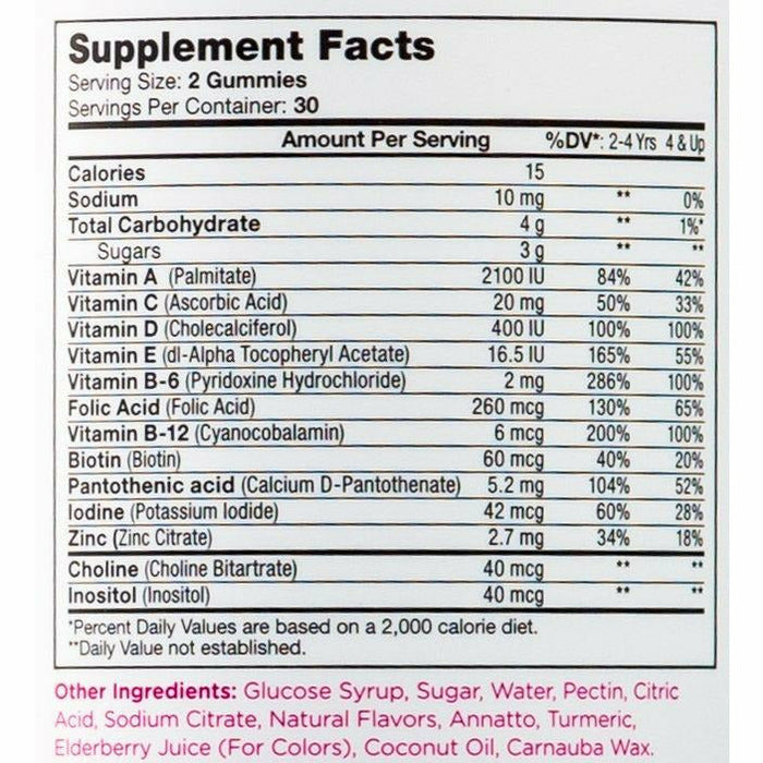 Chapter One M is for Multi 60 gummies supplement facts label