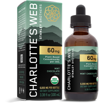 Charlotte's Web Hemp Extract Mint Chocolate 60 mg, 3.38 fl oz, front of bottle and box