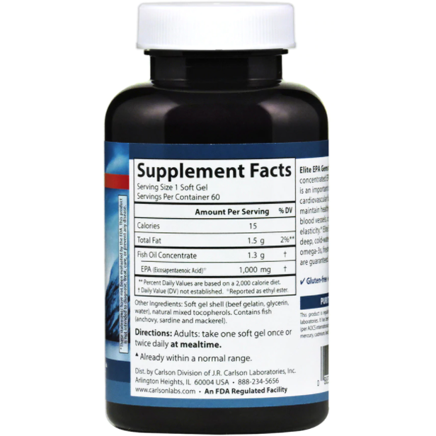 Elite EPA Gems 1000 mg 60 softgels by Carlson Labs Supplement Facts Part A