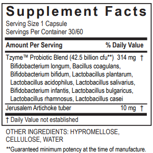 Probiotic 42.5 by Transformation Enzyme Supplement Facts Label