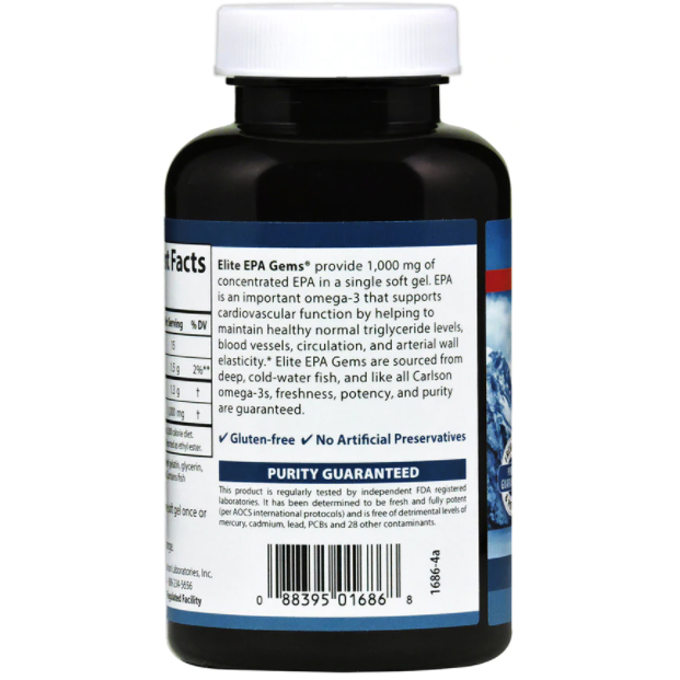 Elite EPA Gems 1000 mg 60 softgels by Carlson Labs Supplement Facts Part B