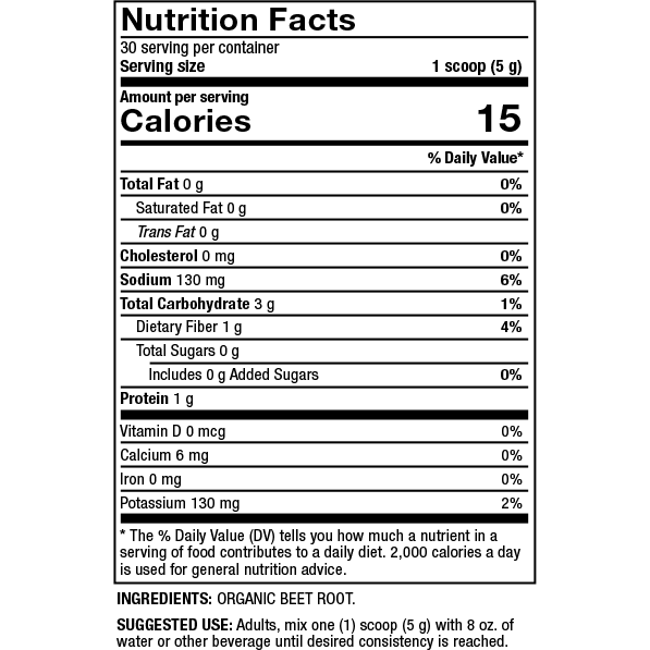 Organic Fermented Beet Powder 5.29 oz by Dr. Mercola Nutrition Facts Label