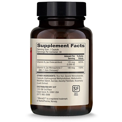 Vitamins D3 and K2 30 caps by Dr. Mercola Supplement Facts