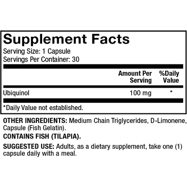 Ubiquinol 100 mg by Dr. Mercola Supplement Facts Label