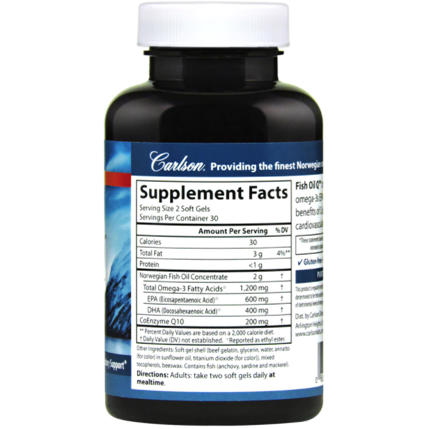 Fish Oil Q 60 softgels by Carlson Labs Supplement Facts Side A