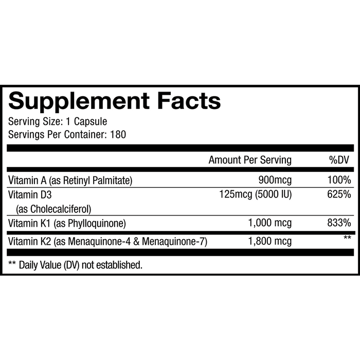 CodeAge ADK Vitamins 180 capsules supplement facts label