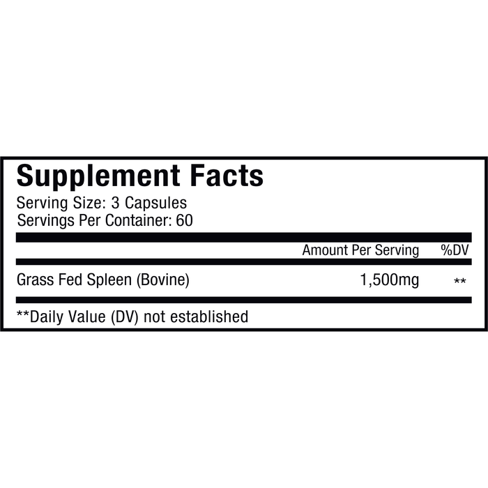 CodeAge Beef Spleen 180 capsules supplement facts label