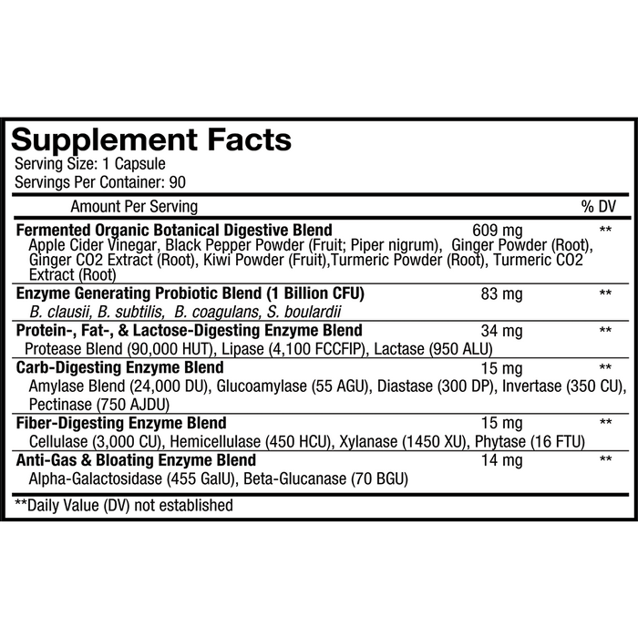 CodeAge Fermented Digestive Enzymes 90 capsules supplement facts label