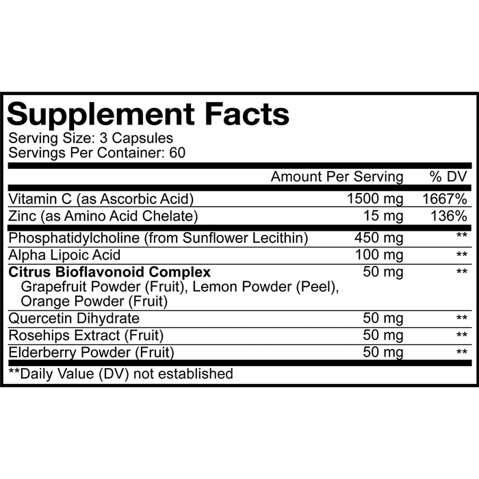 CodeAge Liposomal Vitamin C 180 capsules supplement facts label 2