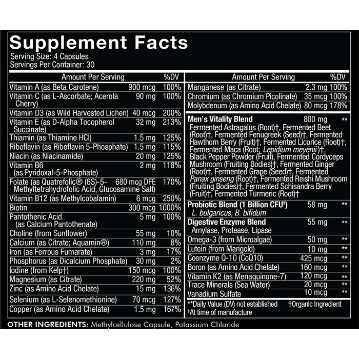 CodeAge Men's Multivitamin 120 capsules supplement facts label