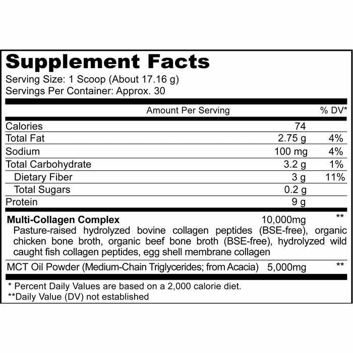 Multi Collagen Powder Chocolate 18.16 oz by CodeAge, Supplement Facts label