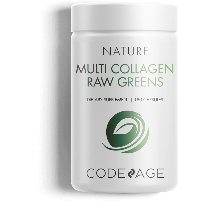 CodeAge Multi Collagen Raw Greens, 180 capsules, front of bottle