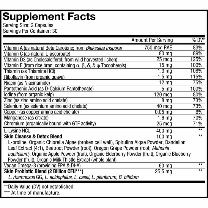 CodeAge, Teen Clearface 60 Capsules Supplement Facts Label