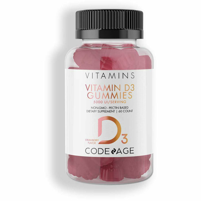 CodeAge Vitamin D3 5000 IU Strawberry, 60 gummies, front of bottle