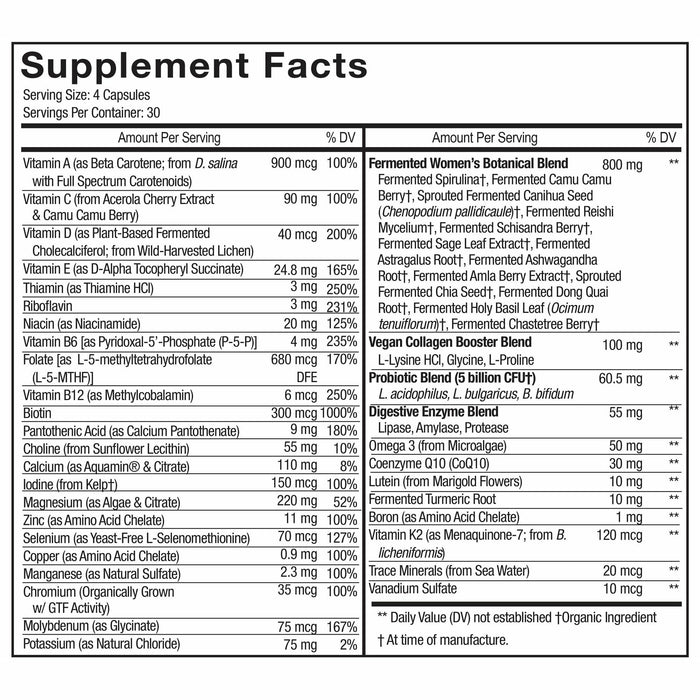 CodeAge Women's Multivitamin 120 capsules supplement facts label