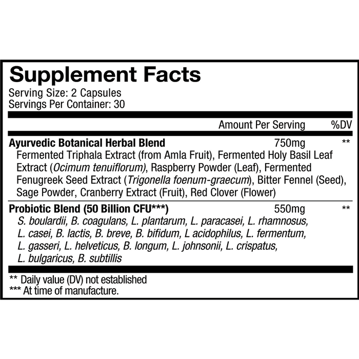CodeAge Women's SBO Probiotic 60 capsules supplement facts label 2