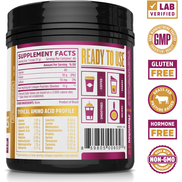 Supplement Facts, ZHOU Nutrition, Collagen Peptides 18 Oz