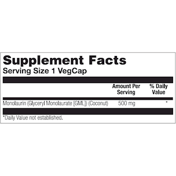 Monolaurin 500 mg 60 vcaps by Solaray Supplement Facts Label
