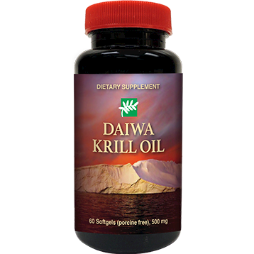 Daiwa Health Development Krill Oil 500 mg, 60 softgels, front of bottle