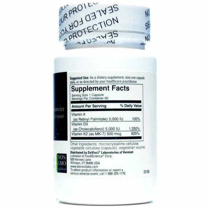 DaVinci Labs A-D-K 60 capsules supplement facts label