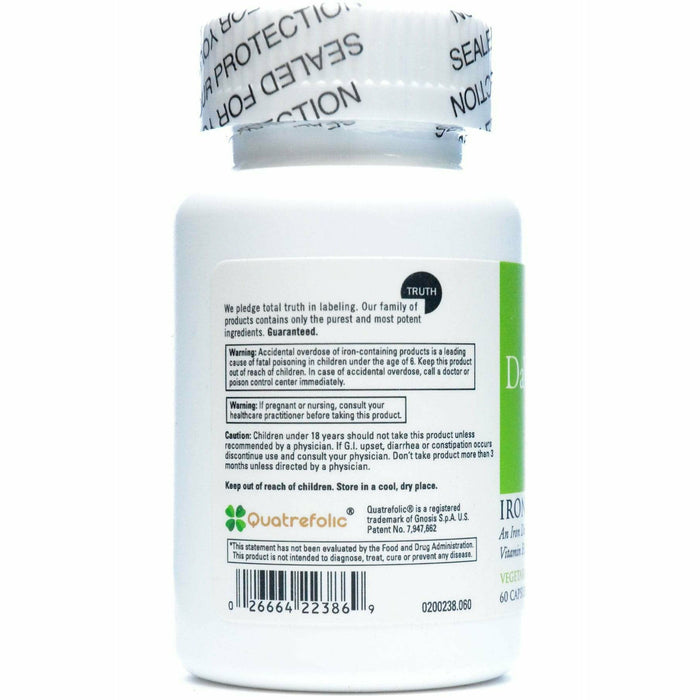 DaVinci Labs Iron BIS-Glycinate 60 veg capsules side label