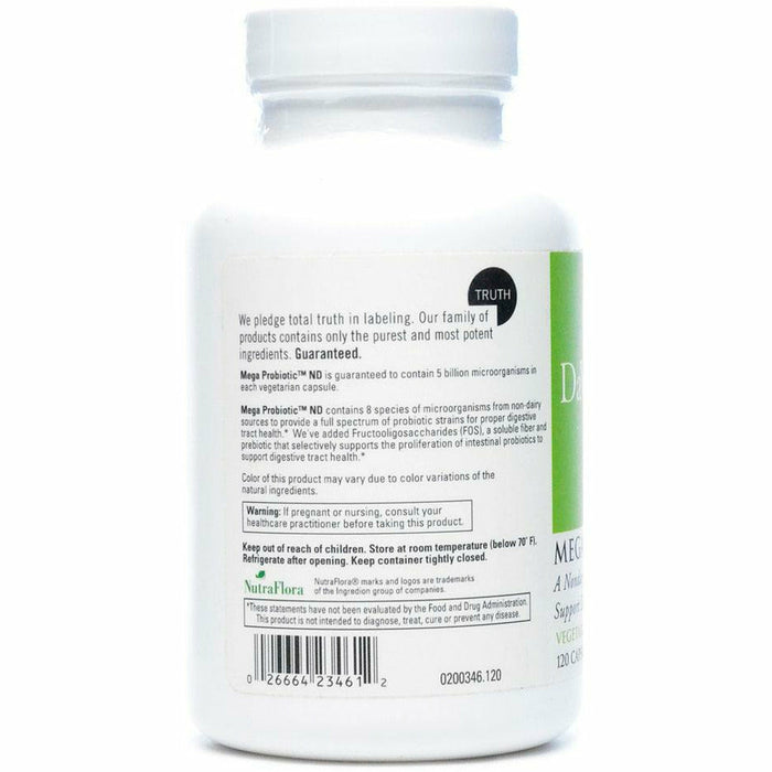 DaVinci Labs Mega Probiotic-ND 120 veg capsules side label