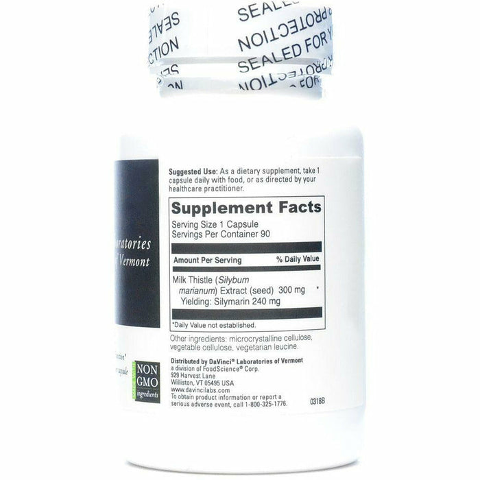 DaVinci Labs Milk Thistle 300 mg 90 capsules supplement facts label